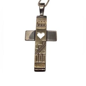 Carolyn Pollack/Roderick Tenorio Sterling Silver 14K Cross Pendant on SS Chain